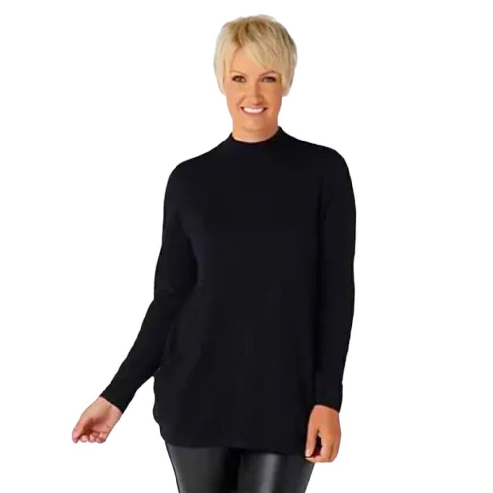 Joan Rivers Black Mock Net Knit Top w/ Pockets Size XS